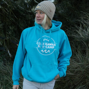 Cold Hawaii Surf Camp light turquoise hooded sweat
